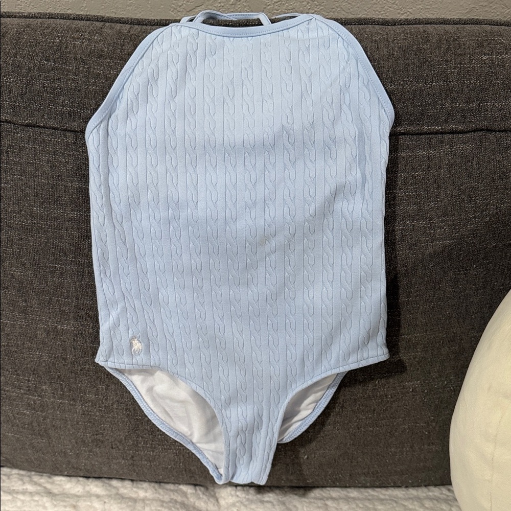 Polo by Ralph Lauren Light Blue Cable Knit Kids One-Piece